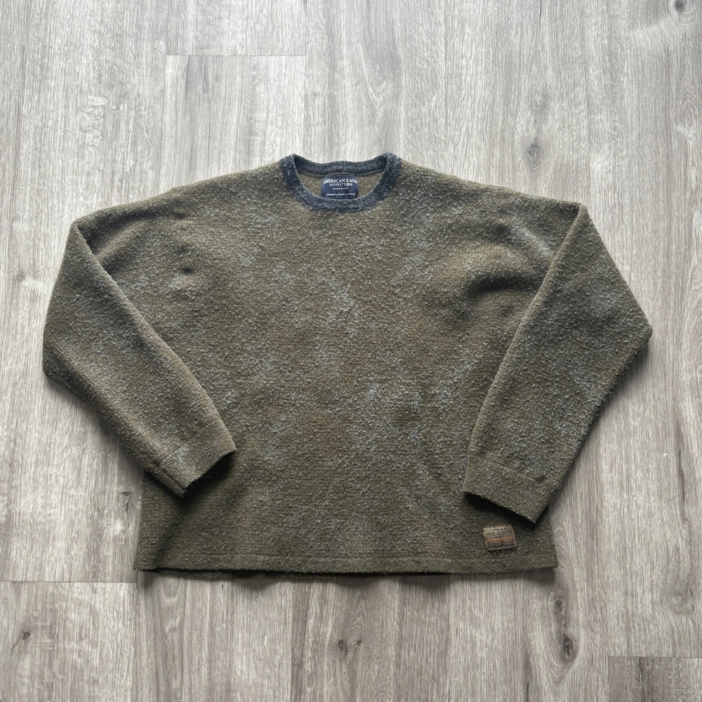 American Eagle Outfitters Womens XL Lambswool Blend Crewneck Sweater Olive Green